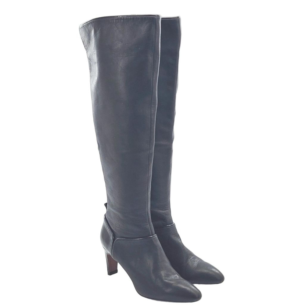10 CROSBY DEREK LAM Black Leather Over the Knee Boots 9.5